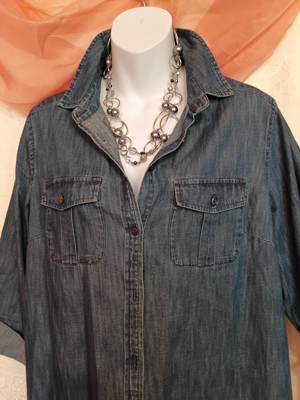 LOFT Ladies Chambray Denim Button-Front Midi Shirt Dress Sz 10 - Picture 4 of 7